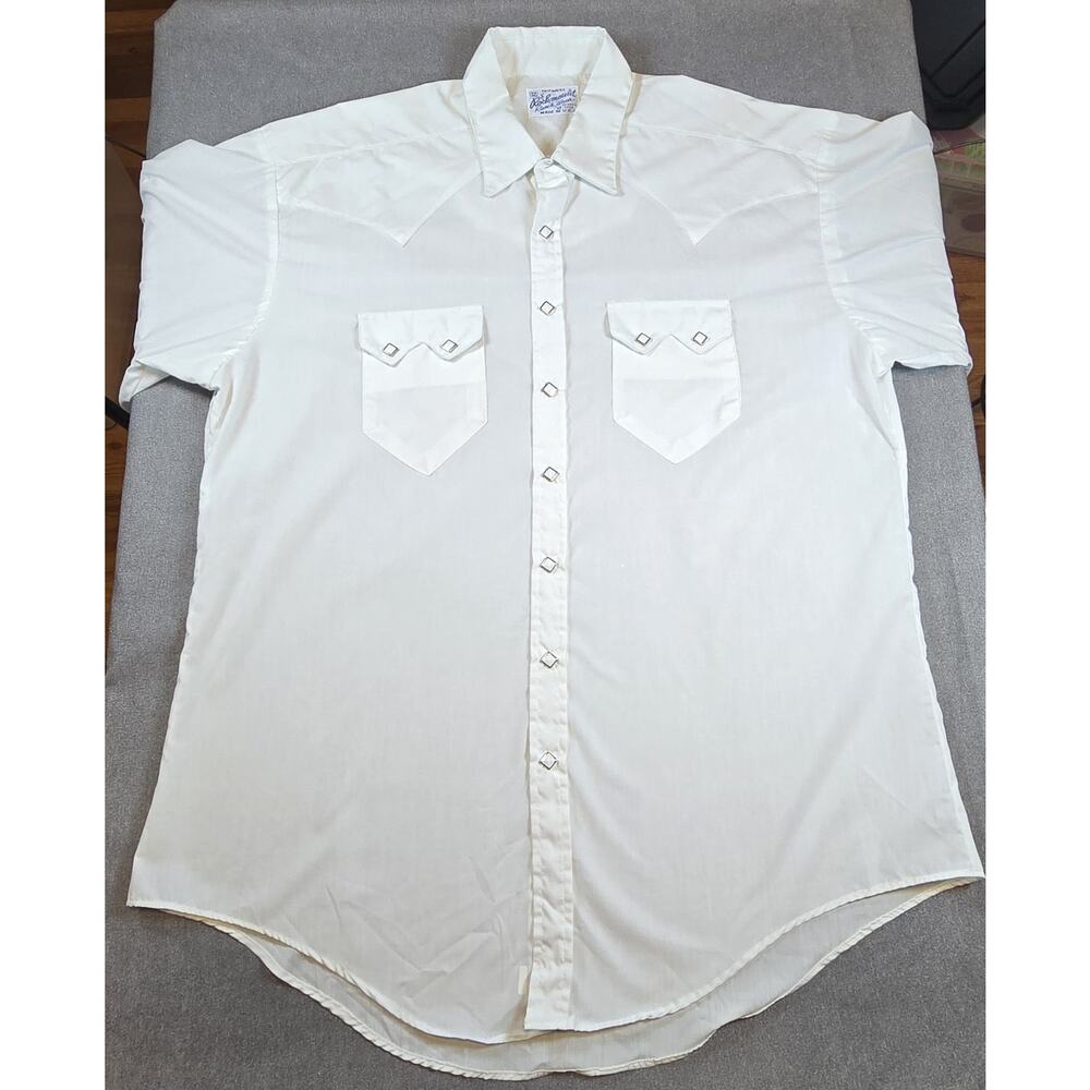 Rockmount Ranch WearShirt Mens XLT LS White Relaxed Pearl Snap Sawtooth Made USA